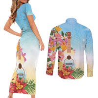 National Ukulele Day Couples Matching Short Sleeve Bodycon Dress and Long Sleeve Button Shirt Tropical Vibe LT05 - Polynesian Pride