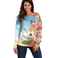 National Ukulele Day Off Shoulder Sweater Tropical Vibe