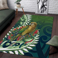 New Zealand Kea Bird Area Rug With Maori Koru Fern - Polynesian Pride