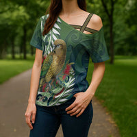New Zealand Kea Bird Cross Shoulder Shirt With Maori Koru Fern LT05 - Polynesian Pride