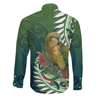 New Zealand Kea Bird Family Matching Long Sleeve Bodycon Dress and Hawaiian Shirt With Maori Koru Fern LT05 - Polynesian Pride