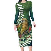 New Zealand Kea Bird Family Matching Long Sleeve Bodycon Dress and Hawaiian Shirt With Maori Koru Fern - Polynesian Pride