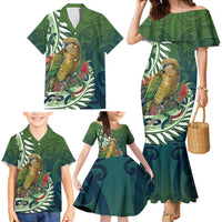 New Zealand Kea Bird Family Matching Mermaid Dress and Hawaiian Shirt With Maori Koru Fern - Polynesian Pride