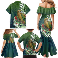 New Zealand Kea Bird Family Matching Mermaid Dress and Hawaiian Shirt With Maori Koru Fern - Polynesian Pride