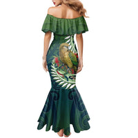 New Zealand Kea Bird Family Matching Mermaid Dress and Hawaiian Shirt With Maori Koru Fern - Polynesian Pride