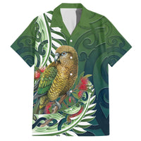 New Zealand Kea Bird Family Matching Off The Shoulder Long Sleeve Dress and Hawaiian Shirt With Maori Koru Fern - Polynesian Pride