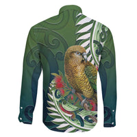 New Zealand Kea Bird Family Matching Off The Shoulder Long Sleeve Dress and Hawaiian Shirt With Maori Koru Fern - Polynesian Pride