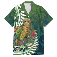 New Zealand Kea Bird Family Matching Summer Maxi Dress and Hawaiian Shirt With Maori Koru Fern LT05 Dad's Shirt - Short Sleeve Green - Polynesian Pride
