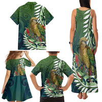 New Zealand Kea Bird Family Matching Tank Maxi Dress and Hawaiian Shirt With Maori Koru Fern - Polynesian Pride