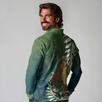 New Zealand Kea Bird Long Sleeve Polo Shirt With Maori Koru Fern - Polynesian Pride