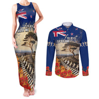 New Zealand ANZAC Day Couples Matching Tank Maxi Dress and Long Sleeve Button Shirt The Lonesome Pine With Soldier Fern LT05 Blue - Polynesian Pride