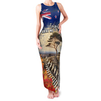 New Zealand ANZAC Day Family Matching Tank Maxi Dress and Hawaiian Shirt The Lonesome Pine With Soldier Fern LT05 Mom's Dress Blue - Polynesian Pride