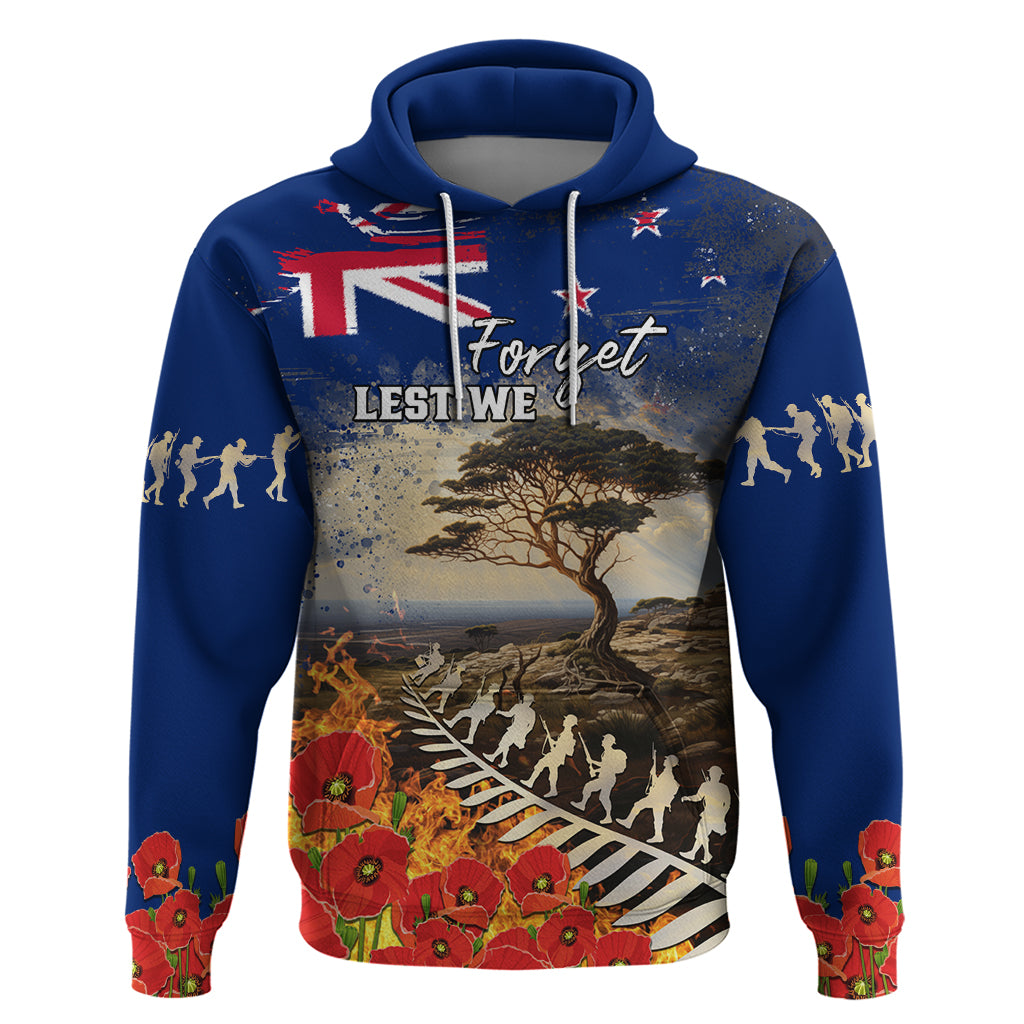 New Zealand ANZAC Day Hoodie The Lonesome Pine With Soldier Fern LT05 Pullover Hoodie Blue - Polynesian Pride