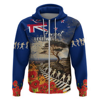 New Zealand ANZAC Day Hoodie The Lonesome Pine With Soldier Fern LT05 Zip Hoodie Blue - Polynesian Pride