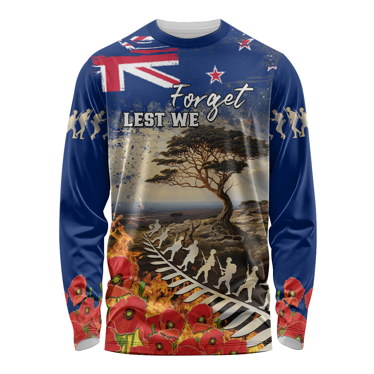 New Zealand ANZAC Day Long Sleeve Shirt The Lonesome Pine With Soldier Fern LT05 Unisex Blue - Polynesian Pride