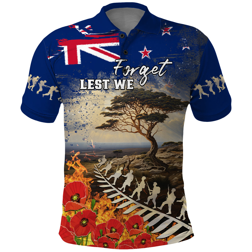 New Zealand ANZAC Day Polo Shirt The Lonesome Pine With Soldier Fern LT05 Blue - Polynesian Pride