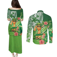 Aloha Hawaii St Patrick's Day Couples Matching Puletasi and Long Sleeve Button Shirt Polynesian Style LT05 - Polynesian Pride