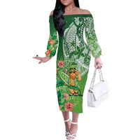 Aloha Hawaii St Patrick's Day Off The Shoulder Long Sleeve Dress Polynesian Style