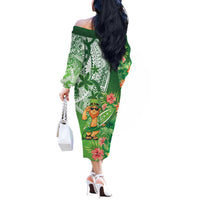 Aloha Hawaii St Patrick's Day Off The Shoulder Long Sleeve Dress Polynesian Style