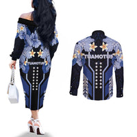 French Polynesia Tuamotu Archipelago Couples Matching Off The Shoulder Long Sleeve Dress and Long Sleeve Button Shirt Polynesian Pattern Unique Style