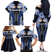 French Polynesia Tuamotu Archipelago Family Matching Off The Shoulder Long Sleeve Dress and Hawaiian Shirt Polynesian Pattern Unique Style