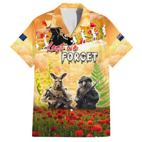 Australia And New Zealand ANZAC Day Family Matching Off Shoulder Short Dress and Hawaiian Shirt Kangaroo And Kiwi Bird Soldiers Lest We Forget LT05 Dad's Shirt - Short Sleeve Yellow - Polynesian Pride