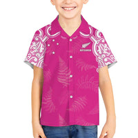 New Zealand Fern Women Rugby Custom Family Matching Summer Maxi Dress and Hawaiian Shirt Pink Maori Pattern
