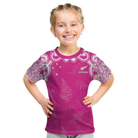 New Zealand Fern Women Rugby Custom Kid T Shirt Pink Maori Pattern