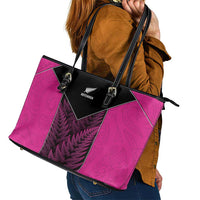New Zealand Fern Rugby Leather Tote Bag Pink Maori Pattern