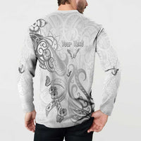 Personalised Brain Cancer Awareness Button Sweatshirt Ribbon Polynesian Pattern