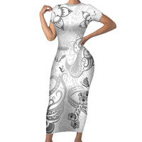 Personalised Brain Cancer Awareness Family Matching Short Sleeve Bodycon Dress and Hawaiian Shirt Ribbon Polynesian Pattern