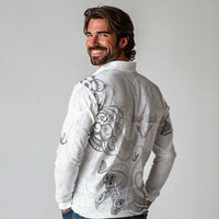 Personalised Brain Cancer Awareness Long Sleeve Polo Shirt Ribbon Polynesian Pattern