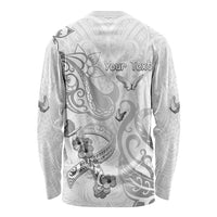 Personalised Brain Cancer Awareness Long Sleeve Shirt Ribbon Polynesian Pattern