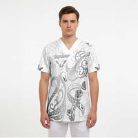 Personalised Brain Cancer Awareness Scrub Top Ribbon Polynesian Pattern - Polynesian Pride