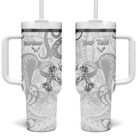 Personalised Brain Cancer Awareness Tumbler With Handle Ribbon Polynesian Pattern