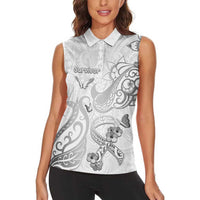 Personalised Brain Cancer Awareness Women Sleeveless Polo Shirt Ribbon Polynesian Pattern