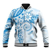 Polynesian Pattern With Plumeria Flowers Baseball Jacket Blue
