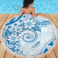 Polynesian Pattern With Plumeria Flowers Beach Blanket Blue