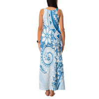 Polynesian Pattern With Plumeria Flowers Family Matching Tank Maxi Dress and Hawaiian Shirt Blue