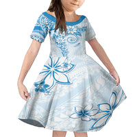 Polynesian Pattern With Plumeria Flowers Kid Short Sleeve Dress Blue