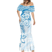 Polynesian Pattern With Plumeria Flowers Mermaid Dress Blue LT05 - Polynesian Pride