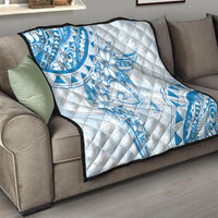 Polynesian Pattern With Plumeria Flowers Quilt Blue