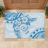 Polynesian Pattern With Plumeria Flowers Rubber Doormat Blue