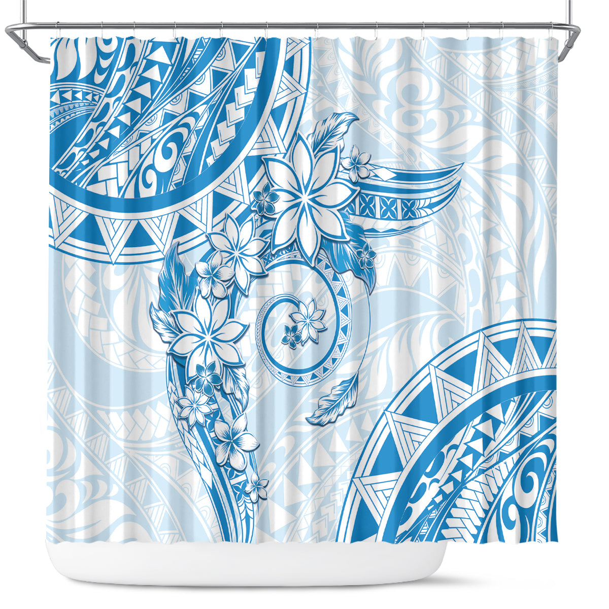 Polynesian Pattern With Plumeria Flowers Shower Curtain Blue