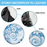 Polynesian Pattern With Plumeria Flowers Spare Tire Cover Blue