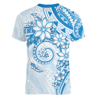 Polynesian Pattern With Plumeria Flowers Women V-Neck T-Shirt Blue