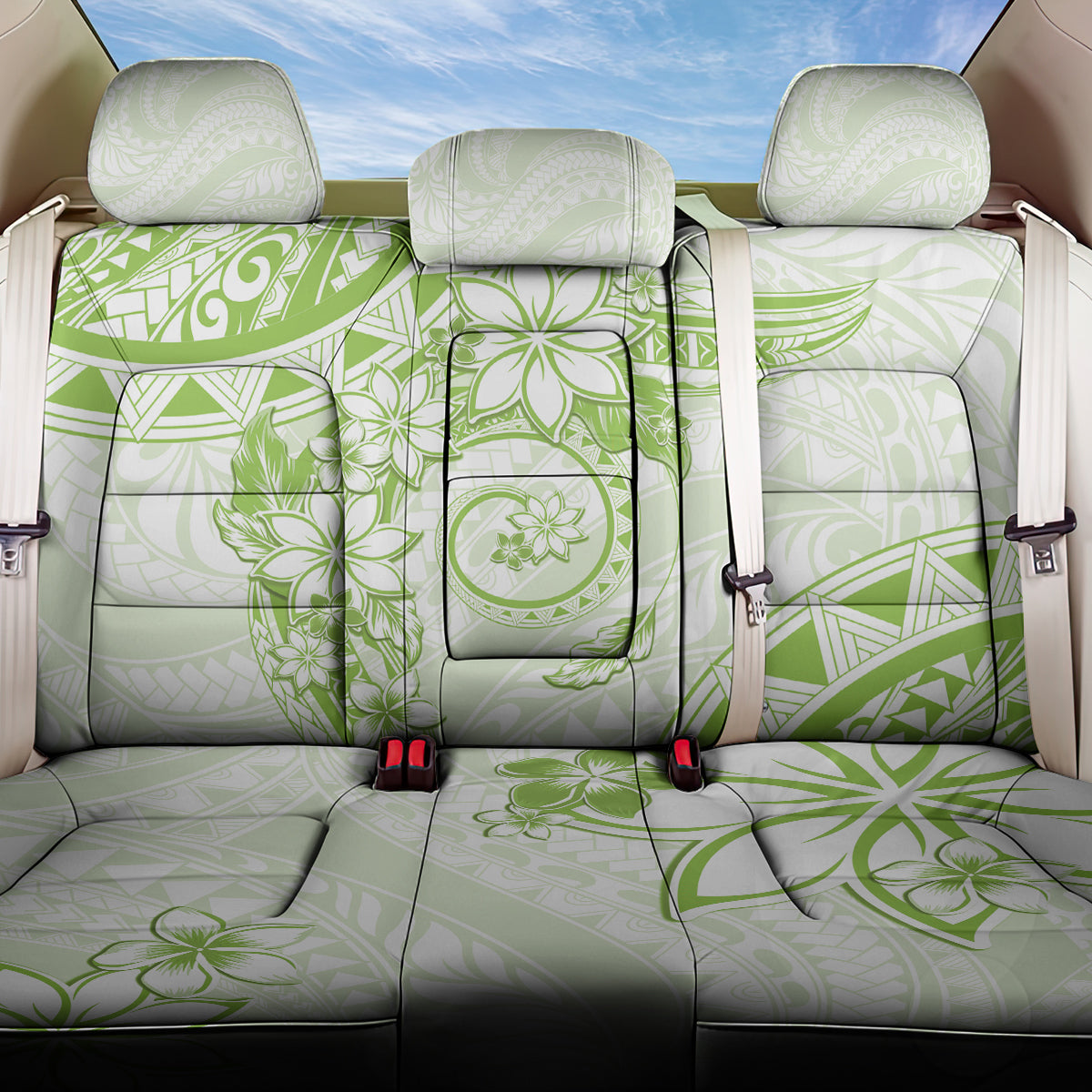 Polynesian Pattern With Plumeria Flowers Back Car Seat Cover Lime Green