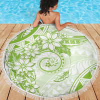 Polynesian Pattern With Plumeria Flowers Beach Blanket Lime Green