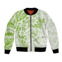 Polynesian Pattern With Plumeria Flowers Bomber Jacket Lime Green