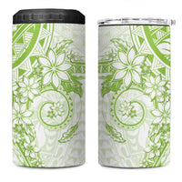 Lime Green Polynesian Pattern With Plumeria Flowers 4 in 1 Can Cooler Tumbler